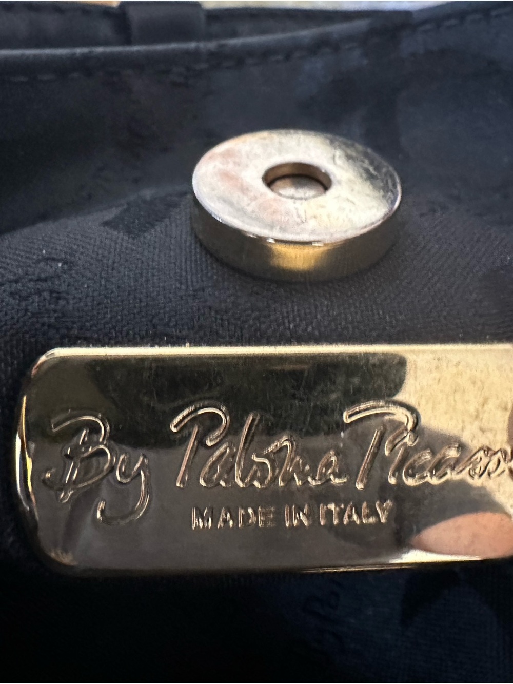 By Paloma Picasso Black Leather Shoulder Bag Gold Logo Italy - Picture 3 of 3